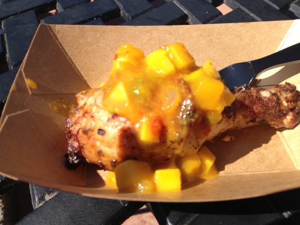 Jerk Spiced Chicken Drumstick with Mango Chutney Caribbean Booth Epcot Food & Wine